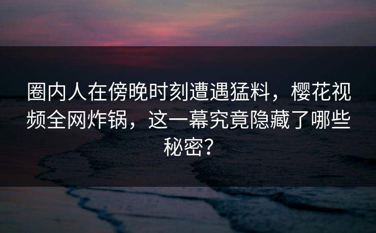 圈内人在傍晚时刻遭遇猛料，樱花视频全网炸锅，这一幕究竟隐藏了哪些秘密？